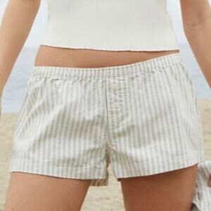 John Galt Gray and White Striped Linen Boxer Mini Shorts Womens One Size